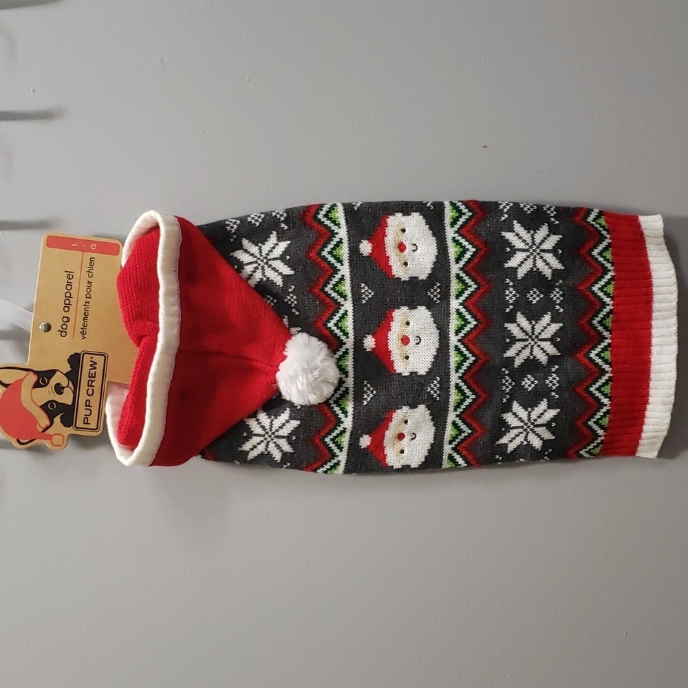 Pup Crew NWT Dog Apparel Snowflake and Santa Holiday Hoodie Sweater, L